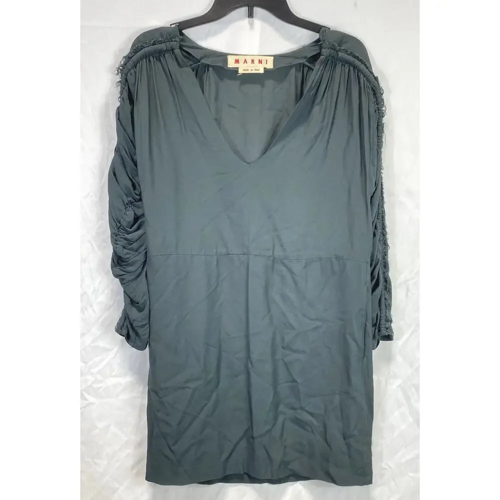 MARNI Italy Ruched Long Sleeve Raw Edge Distressed Shift Dress Sz. 38 MSRP $1850 - Picture 1 of 4